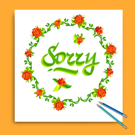 Hand drawn Sorry card. Typography and flowers. Vector illustrationのイラスト素材