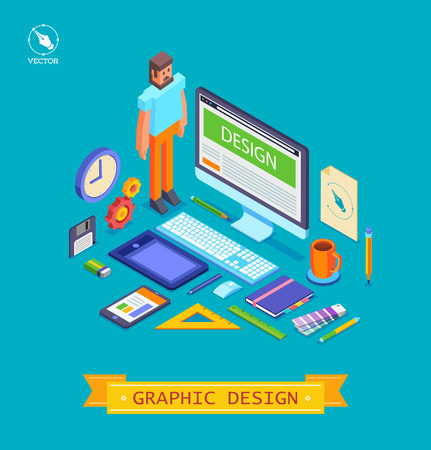 Vector isometric  illustration icons set of graphic designer itemsのイラスト素材
