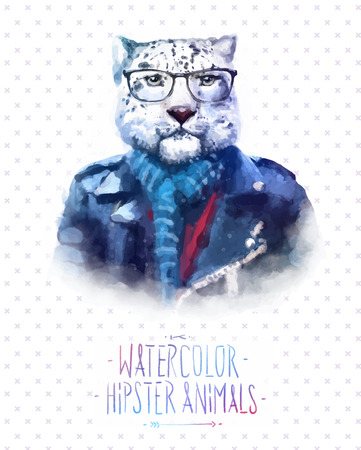 Cute fashion Hipster Animals and  pets leopard, set of vector icons bear portrait. Vector illustrationのイラスト素材