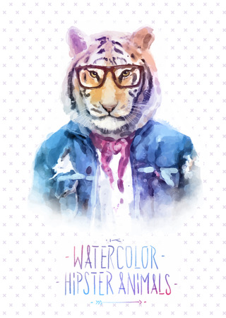 Cute fashion Hipster Animals and  pets tiger, set of vector icons bear portrait. Vector illustrationのイラスト素材