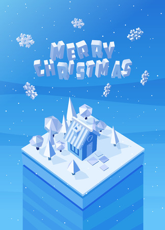 Vector image of the blue wooden christmas house.のイラスト素材