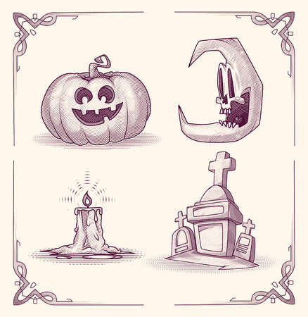 Halloween design. Horror icons and characters. Space for your Halloween holiday textのイラスト素材