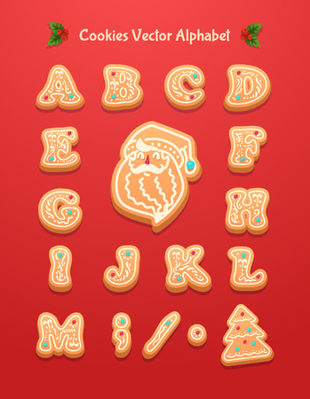Christmas gingerbread cookies alphabet.. Christmas greeting card background poster. Vector illustration. Merry christmas and Happy new year.のイラスト素材