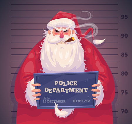 Bad Santa in police department. Christmas greeting card background poster. Vector illustration. Merry christmas and Happy new year.のイラスト素材
