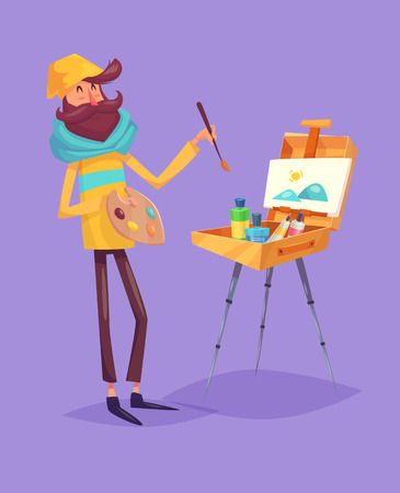 Funny  illustration of  hipster artist. Cartoon character. Isolated vector illustration.のイラスト素材
