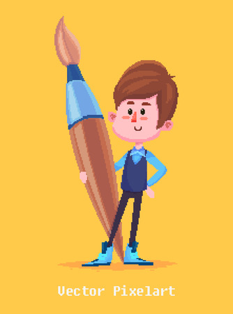 Pixel art. Funny  illustration of boy.のイラスト素材