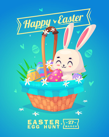 Happy Easter greeting card with bunny and eggs.のイラスト素材
