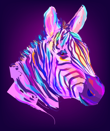 The zebra head on black background. Retro design graphic element. This is illustration ideal for a mascot and tattoo or T-shirt graphic. Stock illustrationのイラスト素材