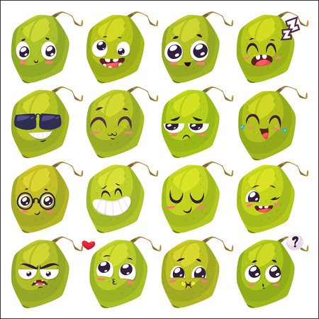 set of funny smiles. Fruit and food collection. cartoon illustration. Cute stylish characters.のイラスト素材