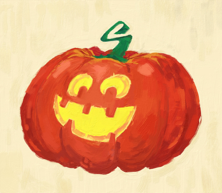 Halloween hand drawn oil painting. Cartoon lantern pumpkin . Oil painting set of happy halloween vintage illustrations on canvas. Color texture.の写真素材