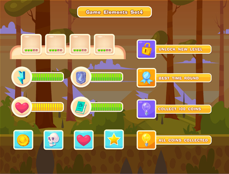 Set of cartoon buttons for casual games. Graphic user interface, vector illustration.のイラスト素材