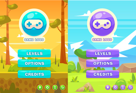 set of vector main menu with buttons for the mobile arcade and casual games to get into the top.のイラスト素材