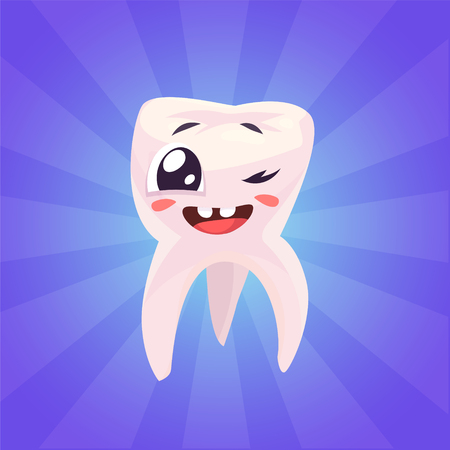 Healthy teeth. Funny character on blue background. Vector cartoon illustration.のイラスト素材