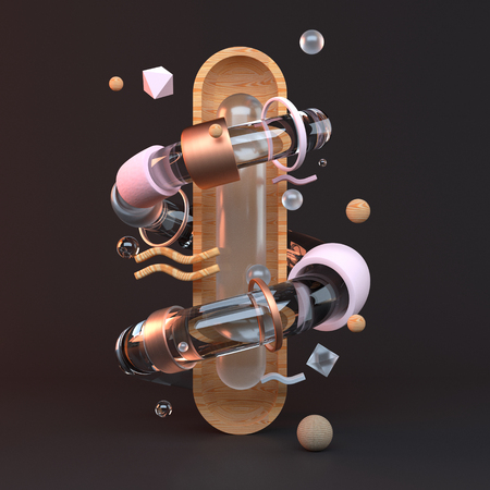 Abstract 3D of metal objects on black backgroundの写真素材