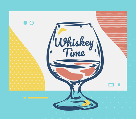 Whiskey Glass. Hand Drawn Scotch whiskey Vector Illustration.のイラスト素材