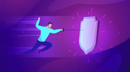 Vector business concept illustration Good protection by a shield from attack - Modern colors. Creative Bussiness flat illustration. Slide templates or banner images for websites, or apps. Vector stock Illustrationのイラスト素材