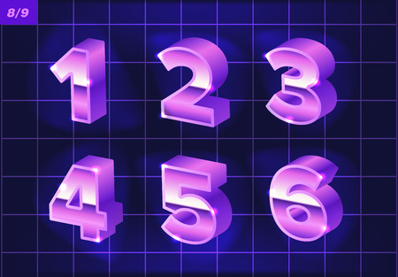 80 s retro alphabet. Metallic font effect type letters and numbers. Vector typeface for your design and printsのイラスト素材