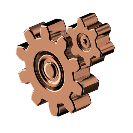 GEARS 3D illustration in cartoon metal style not white background.