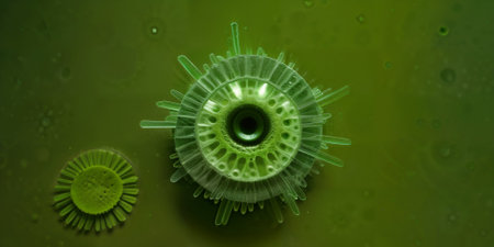 Microscopic View Of Virus And Bacteria 3D Illustration Render. Science concept.の素材