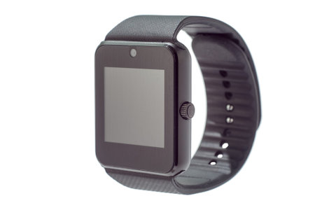black Wireless Smart Watch with blank screen isolated on white background.