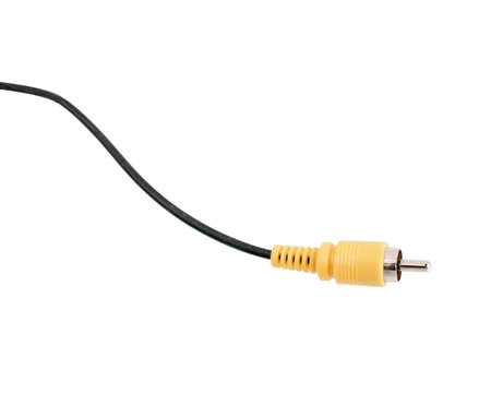 yellow RCA jack cable isolated on white background.