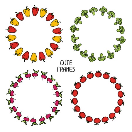 Set of colorful frames of vegetables  Illustration  Beautiful background のイラスト素材