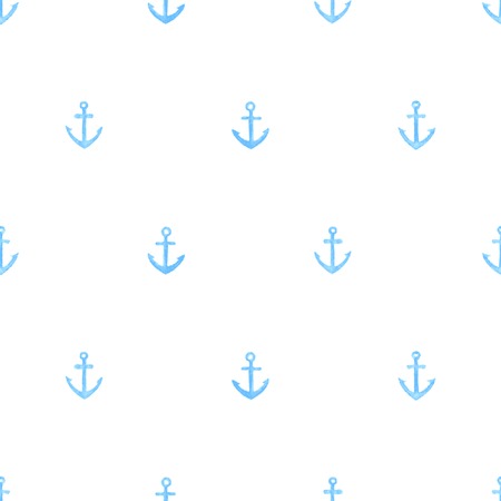 Marine watercolor seamless pattern of anchors  Vector illustration  Background   Endless texture can be used for printing onto fabric and paper or scrap booking  Color blue のイラスト素材