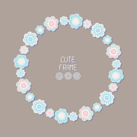 Vector beautiful floral frame  Illustration  Background  Cute wreath made of hand drawn  flowers  Vintage invitations  Endless texture can be used for printing onto fabric and paper or scrap booking  のイラスト素材
