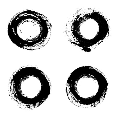 Set of vector round grunge frames  Hand drawn design elements  Abstract ink shapes のイラスト素材