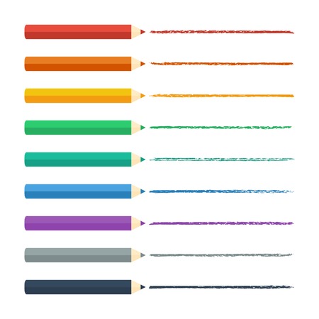 Colored pencils bright colorful set  Vector illustration  Trendy flat style のイラスト素材