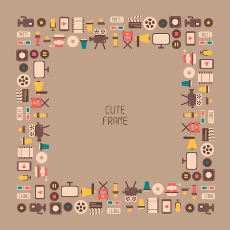 Frame of movie design elements and cinema icons in flat style. のイラスト素材
