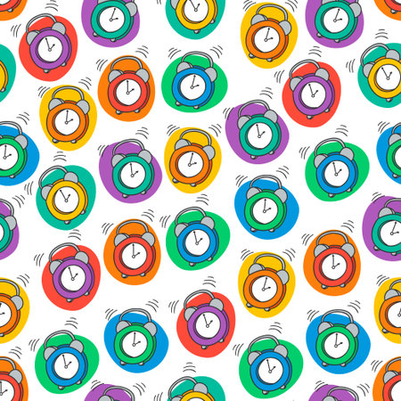 Seamless pattern with the alarm clock. Time background. のイラスト素材