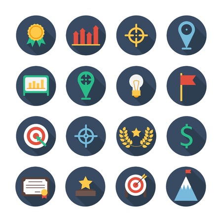 Business and finance infographic design elements. Set of vector target icons. Illustration in flat style.のイラスト素材