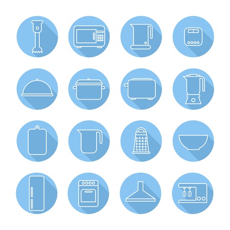 Set of kitchen appliances and tools web icons,symbol,sign in flat style. Home appliances. Elements for design. Vector illustration.のイラスト素材