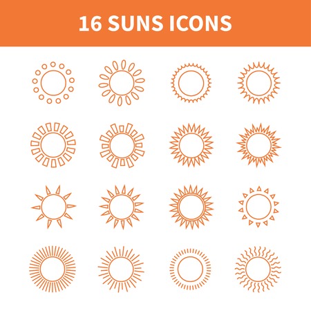 Set of sun web icons,symbol,sign in flat style. Suns collection. Elements for design. Vector illustration.のイラスト素材