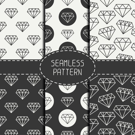 Set of monochrome hipster fashion geometri seamless pattern with diamond. Collection of paper for scrapbook. Vector background. Tiling. Stylish graphic texture for your design, wallpaper, pattern fills.のイラスト素材