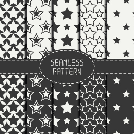 Set of geometric seamless pattern with stars. Collection of wrapping paper. Paper for scrapbook. Tiling. Beautiful vector illustration. Starry background. Stylish graphic texture  for your design, wallpaper, pattern fills.のイラスト素材