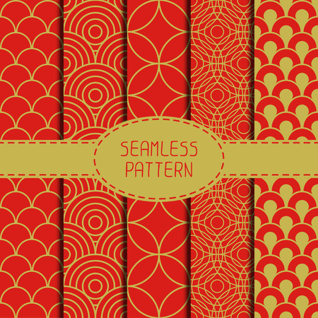 Set of geometric national chinese seamless pattern. Collection of wrapping paper. Paper for scrapbook. Chinese new year 2015. Beautiful  vector illustration. Background.  Stylish graphic texture  for your design, wallpaper.のイラスト素材
