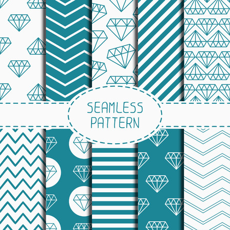 Set of blue hipster fashion geometric seamless pattern with diamond. Chevron zigzag stripes. Wrapping paper. Paper for scrapbook. Vector background. Tiling. Stylish graphic texture.のイラスト素材