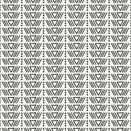 Hand drawn geometric monochrome hipster line seamless pattern with triangle. Wrapping paper. Scrapbook paper. Trendy doodle style. Vector illustration. Background. Graphic texture for design.のイラスト素材