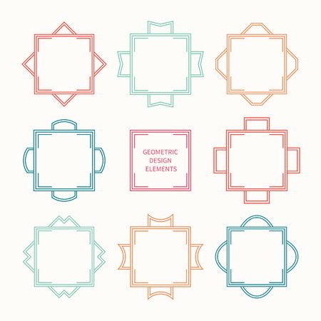 Set of mono line retro frame. Vector illustration. Isolated elegant design elements, border. Collection of symbols. Cards, wedding invitations. Labels, badges.のイラスト素材