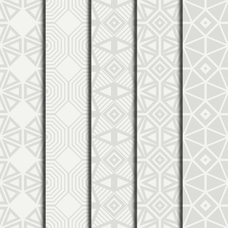 Set of geometric line monochrome lattice seamless arabic pattern. Islamic oriental style. Wrapping paper. Scrapbook paper. Tiling. White vector illustration. Moroccan background. Swatches. Graphic texture.のイラスト素材