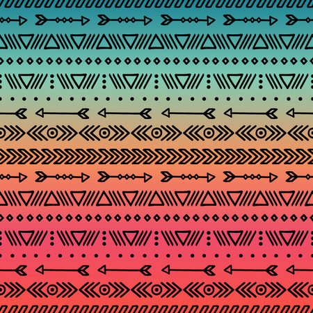 geometric ethnic tribal seamless pattern. Wrapping paper. Scrapbook. Doodles style. Tribal native illustration. Aztec background. Ink graphic texture for design. Boho stripesのイラスト素材