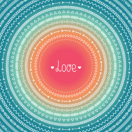 geometric ethnic line border, frame, label, scribble design element. Tribal native illustration. Aztec background. Doodle style. Ink graphic texture for design. Boho stripesのイラスト素材