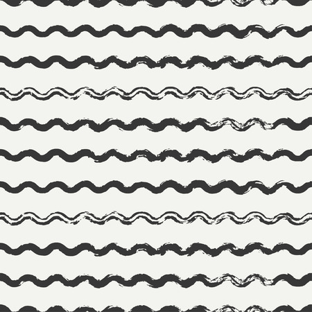 Hand drawn seamless pattern with wavy brush strokes. Wrapping paper. Abstract vector background. Round brush ink strokes. Casual black, white texture. Doodle. Dry brush. Edges ink illustration.のイラスト素材