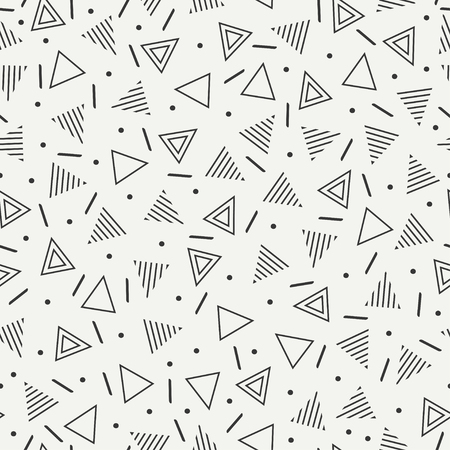 Retro memphis geometric line shapes seamless patterns. Hipster fashion 80-90s. Abstract jumble textures. Black and white. Triangle. Memphis style for printing, website, fabric, poster, cardsのイラスト素材