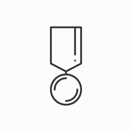 Gold medal award with ribbon. Winner line thin icon. First place leadership champion achievement. 1st place. Vector isolated illustration. Linear flat design. Success symbols. Object. Sign. Badgeのイラスト素材