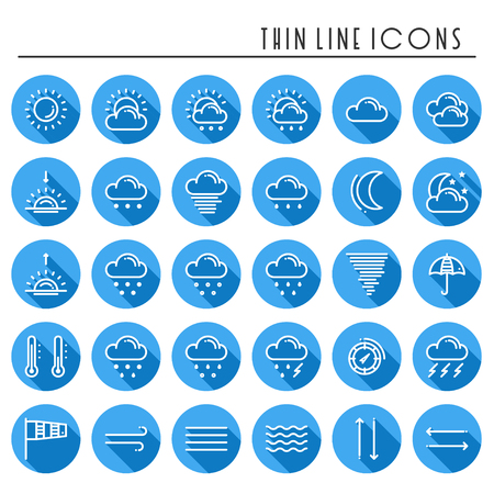 Weather pack line icons set. Meteorology. Weather forecast trendy design elements. Template for mobile app, web and widgets.Vector style linear icons. Isolated illustration. Symbolsのイラスト素材