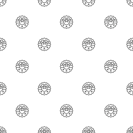 Christmas New Year seamless pattern advent wreath with bow. Holiday background. Advent wreath. Xmas winter trendy decoration. Festive texture. Line vector illustration. Wrapping gift paper.のイラスト素材