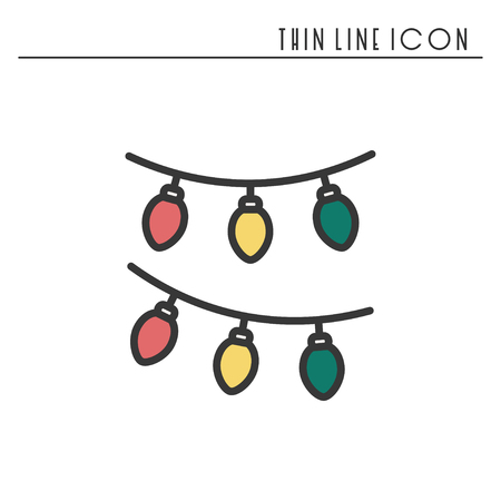 Christmas garland thin line icon. New Year celebration outline decorated pictogram. Xmas winter element. Vector simple flat linear design. Logo illustration. Silhouette symbols. Garland flagのイラスト素材